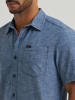 Men's Short Sleeve All Purpose Button Down Shirt in Dark Chambray alternative view 2