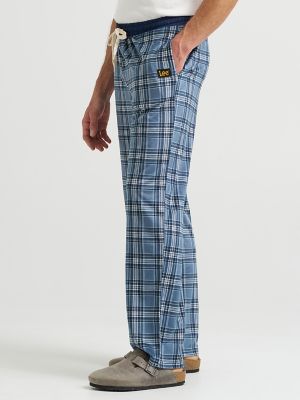 Men's Plaid Lounge Pant with Contrast Waistband in Denim