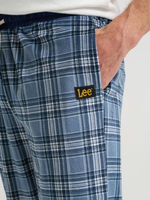 Men's Plaid Lounge Pant with Contrast Waistband in Denim