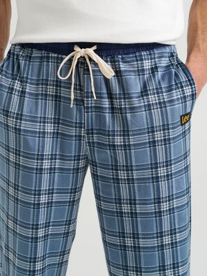 Men's Plaid Lounge Pant with Contrast Waistband in Denim