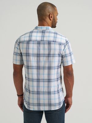 Men's Short Sleeve All Purpose Button Down Shirt in Orion Blue White Plaid alternative view
