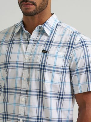 Men's Short Sleeve All Purpose Button Down Shirt in Orion Blue White Plaid alternative view 2