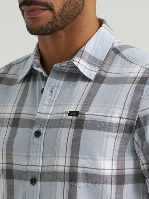 Men's Short Sleeve All Purpose Button Down Shirt in Concrete Gray Plaid alternative view 2