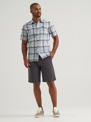 Men's Short Sleeve All Purpose Button Down Shirt in Concrete Gray Plaid alternative view 3