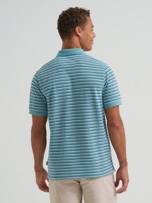 Men's Stripe Mini Pique Polo Shirt in Cameo Blue