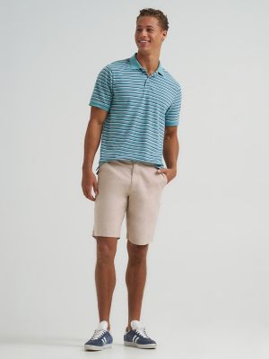 Men's Stripe Mini Pique Polo Shirt in Cameo Blue