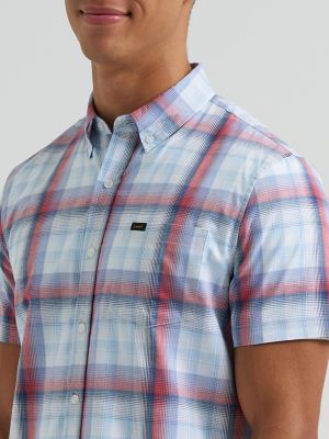 Men's One Pocket Plaid Button Down Shirt in Cardinal