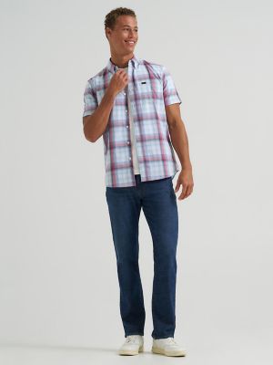 Men's One Pocket Plaid Button Down Shirt in Cardinal