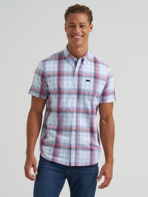 Men's One Pocket Plaid Button Down Shirt in Cardinal
