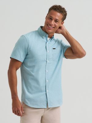Men's One Pocket Plaid Button Down Shirt in Cameo Blue