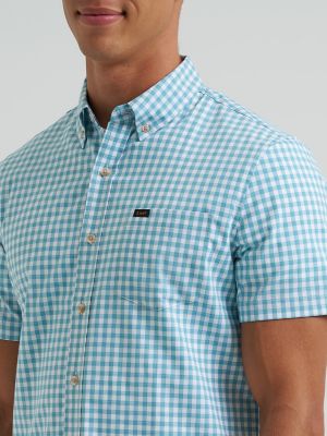 Men's One Pocket Plaid Button Down Shirt in Cameo Blue