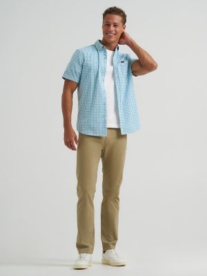 Men's One Pocket Plaid Button Down Shirt in Cameo Blue