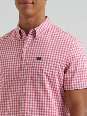 Men's One Pocket Plaid Button Down Shirt in Cardinal
