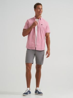 Men's One Pocket Plaid Button Down Shirt in Cardinal