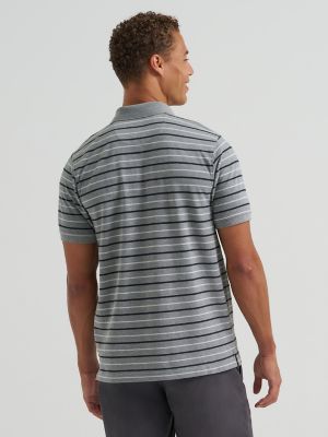 Men's Stripe Mini Pique Polo Shirt in Grey Heather
