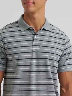 Men's Stripe Mini Pique Polo Shirt in Grey Heather