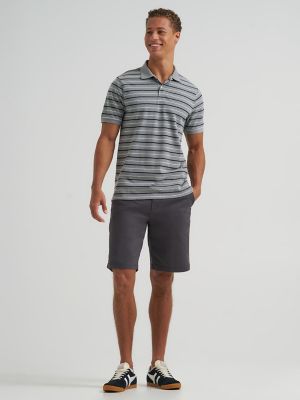 Men's Stripe Mini Pique Polo Shirt in Grey Heather
