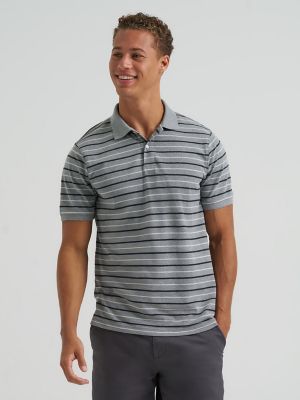 Men's Stripe Mini Pique Polo Shirt in Grey Heather