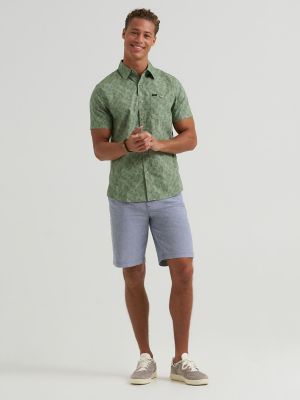 Men's Leaves Print One Pocket Button Down Shirt