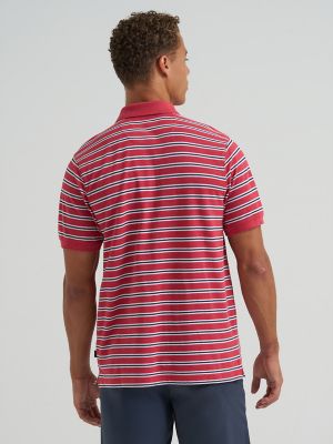 Men's Stripe Mini Pique Polo Shirt in Cardinal
