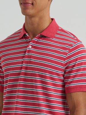 Men's Stripe Mini Pique Polo Shirt in Cardinal