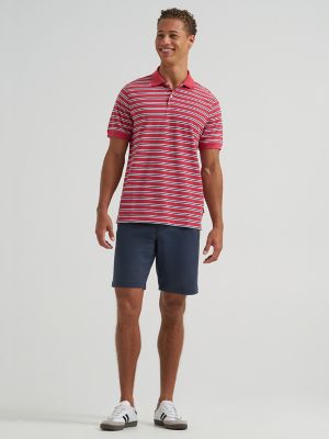 Men's Stripe Mini Pique Polo Shirt in Cardinal