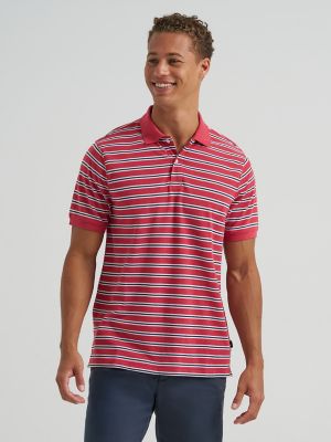 Men's Stripe Mini Pique Polo Shirt in Cardinal