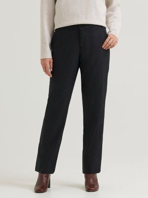 Women's Wrinkle Free Relaxed Fit Straight Leg Pant in Black And Gunmetal Stripe