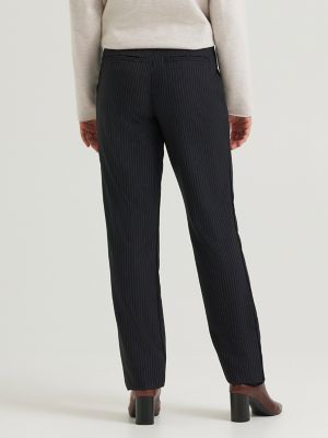 Women's Wrinkle Free Relaxed Fit Straight Leg Pant in Black And Gunmetal Stripe