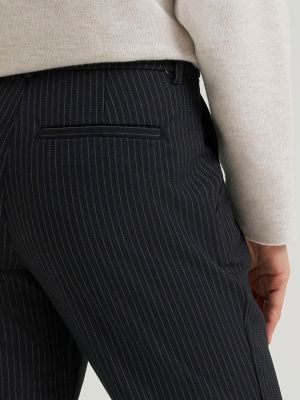 Women's Wrinkle Free Relaxed Fit Straight Leg Pant in Black And Gunmetal Stripe