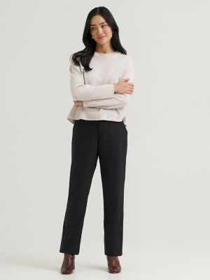 Women's Wrinkle Free Relaxed Fit Straight Leg Pant in Black And Gunmetal Stripe