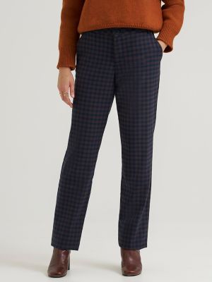 Women's Wrinkle Free Relaxed Fit Straight Leg Pant in Blue Plaid alternative view