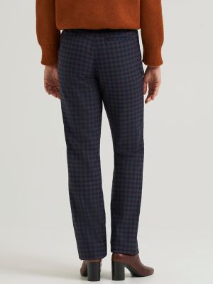Women's Wrinkle Free Relaxed Fit Straight Leg Pant in Blue Plaid alternative view 2