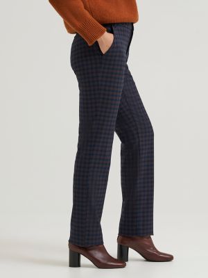 Women's Wrinkle Free Relaxed Fit Straight Leg Pant in Blue Plaid alternative view 3