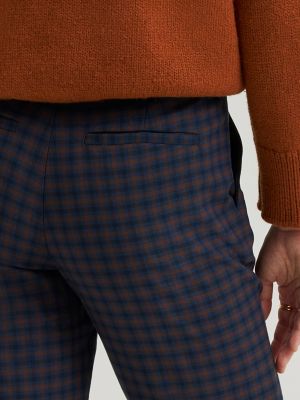 Women's Wrinkle Free Relaxed Fit Straight Leg Pant in Blue Plaid alternative view 4