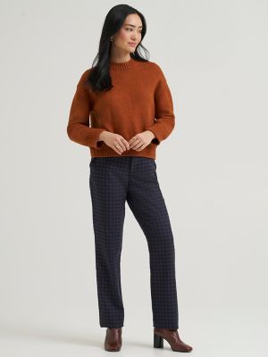 Women's Wrinkle Free Relaxed Fit Straight Leg Pant in Blue Plaid main view