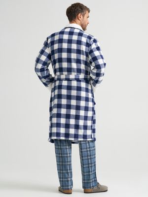 Men's Sherpa Lined Flannel Robe in Navy alternative view
