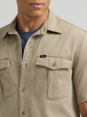 Mens Double Chest Patch Pocket Button Down Shirt:Khaki:L alternative view 2