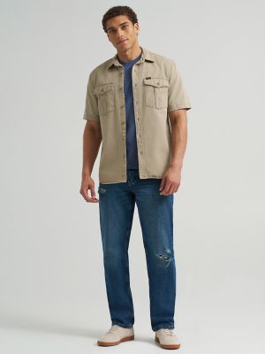 Mens Double Chest Patch Pocket Button Down Shirt:Khaki:L alternative view 3