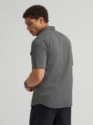Men's Double Chest Patch Pocket Button Down Shirt in Static Gray alternative view
