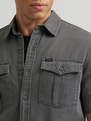 Men's Double Chest Patch Pocket Button Down Shirt in Static Gray alternative view 2