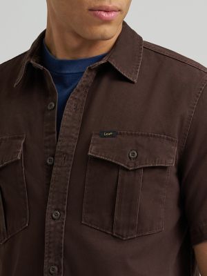 Men's Double Chest Patch Pocket Button Down Shirt in Espresso