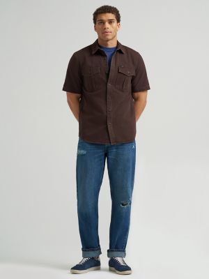 Men's Double Chest Patch Pocket Button Down Shirt in Espresso