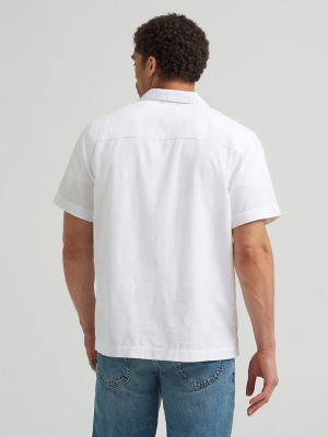 Men's Relaxed Textured Camp Shirt in White Solid alternative view