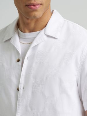 Men's Relaxed Textured Camp Shirt in White Solid alternative view 2