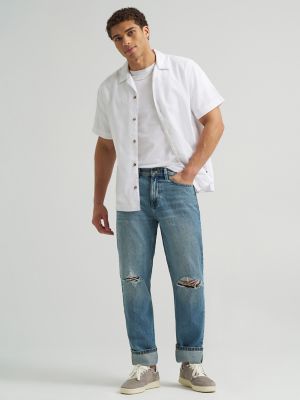 Men's Relaxed Textured Camp Shirt in White Solid alternative view 3