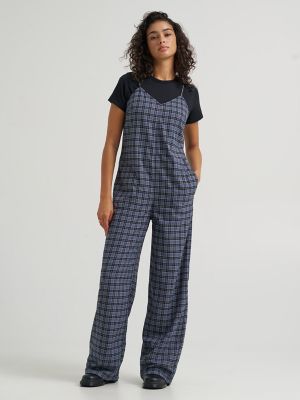 Women's Preppy Wide Leg Jumpsuit in Straw Plaid