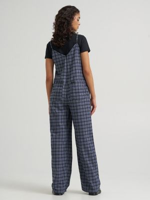 Women's Preppy Wide Leg Jumpsuit in Straw Plaid
