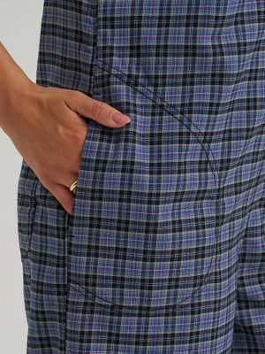 Women's Preppy Wide Leg Jumpsuit in Straw Plaid