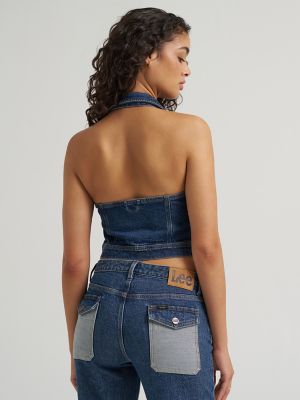 Women's Reversed Denim Chore Halter Top